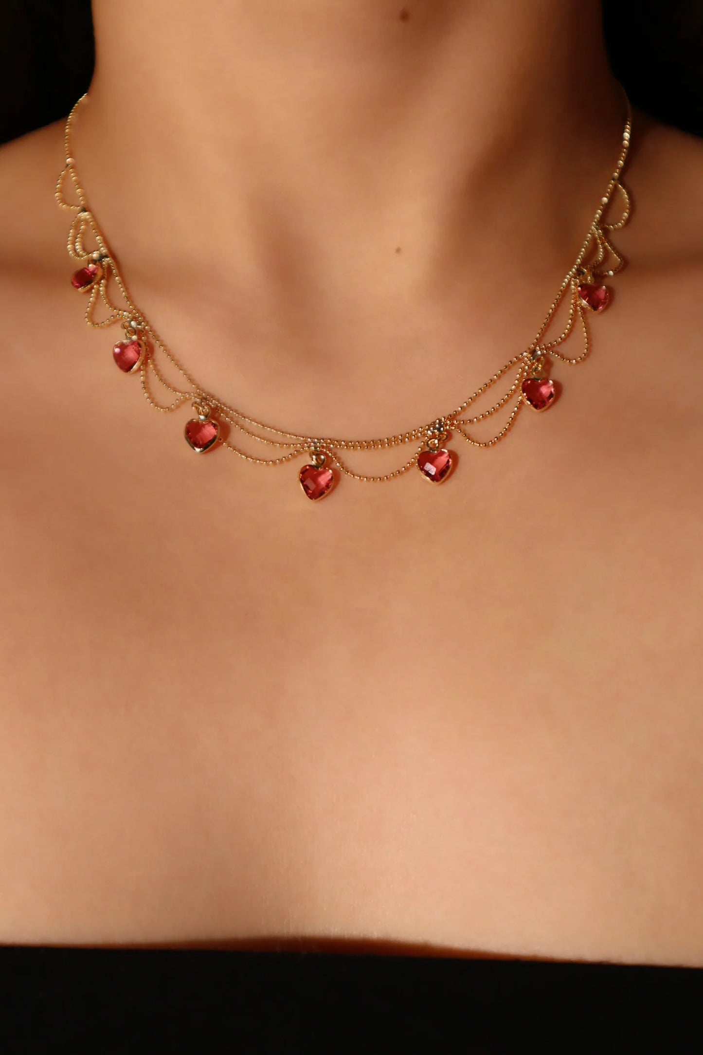 Pembe Taşlı Kalp Kolye