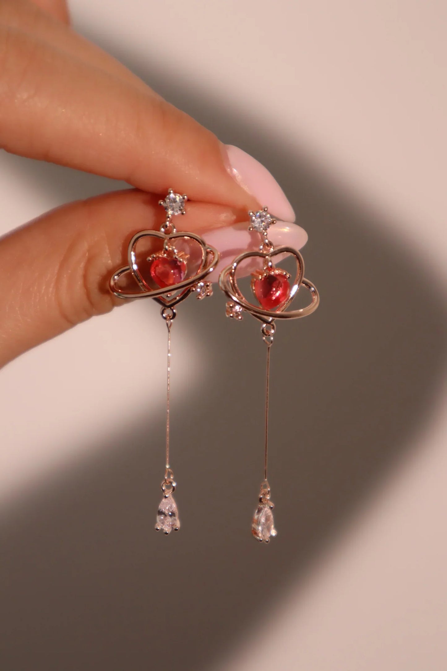 Rose Altın Kaplama Pembe Taşlı Kalp Küpe