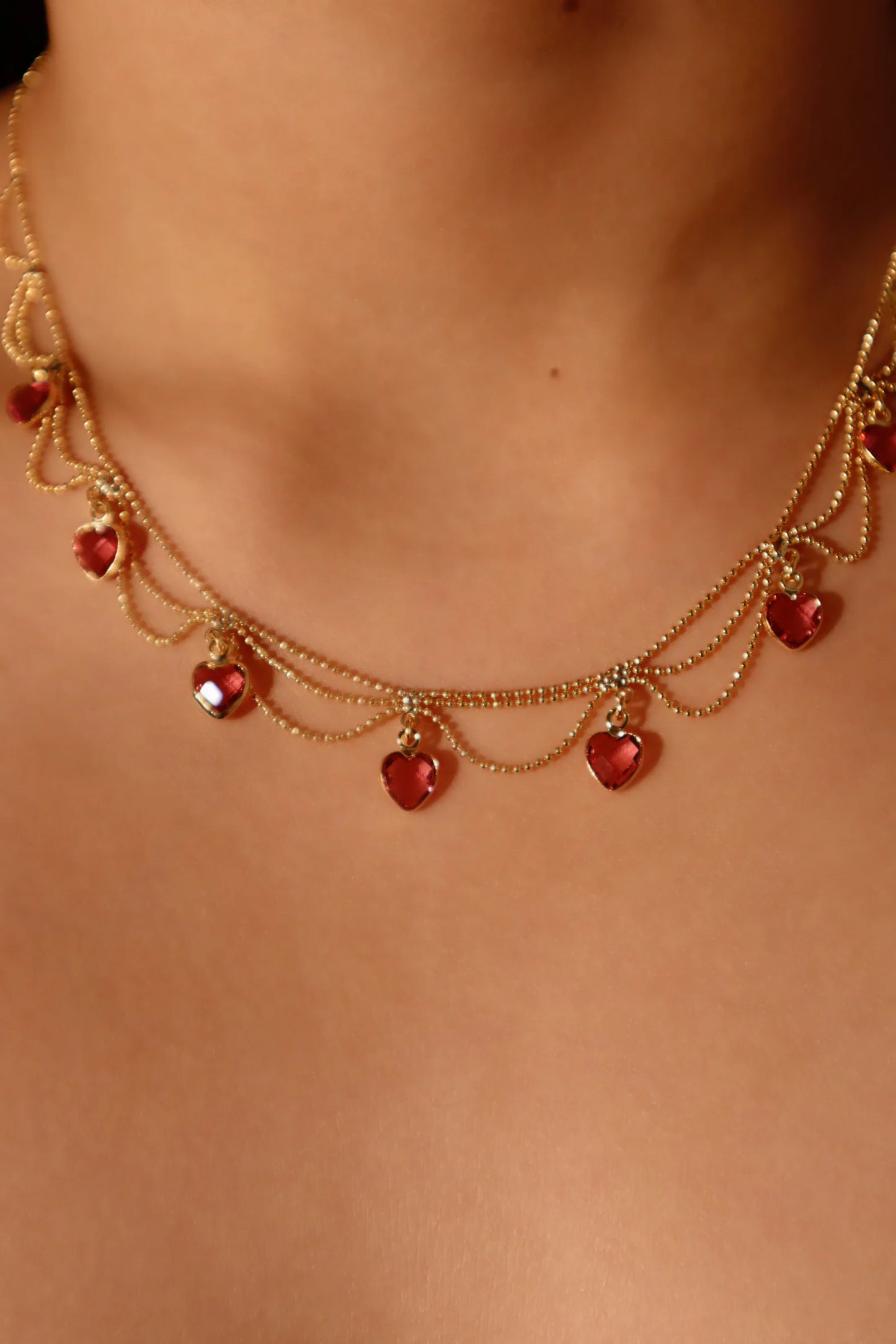 Pembe Taşlı Kalp Kolye