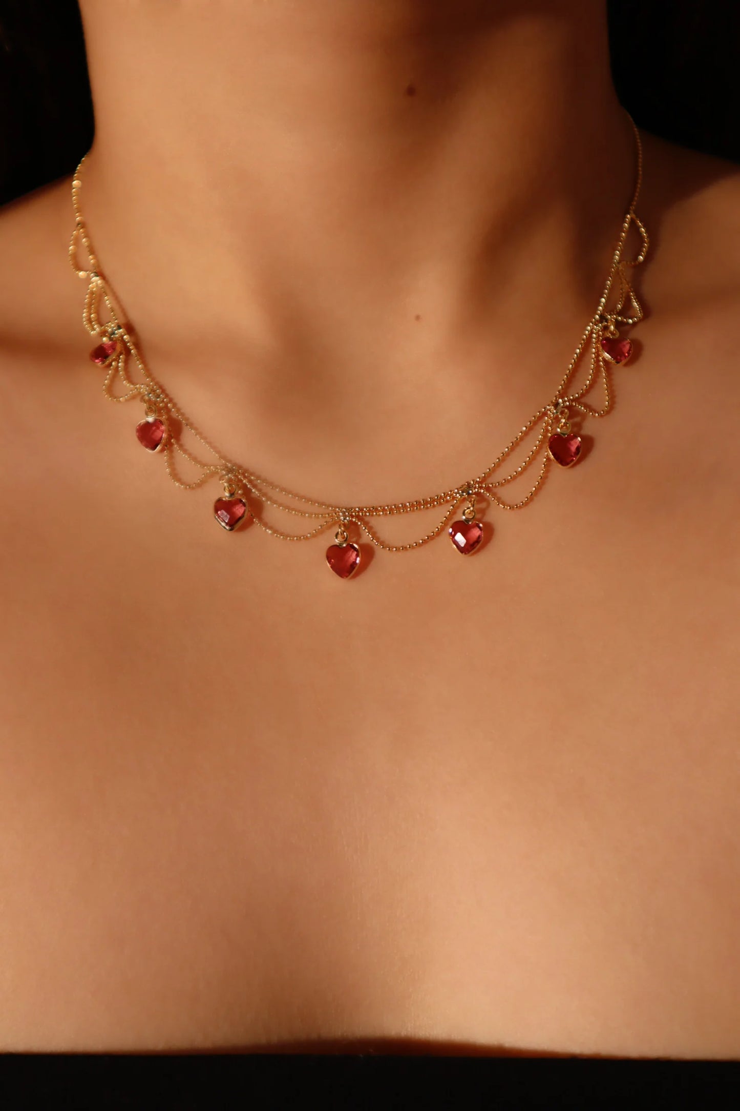 Pembe Taşlı Kalp Kolye