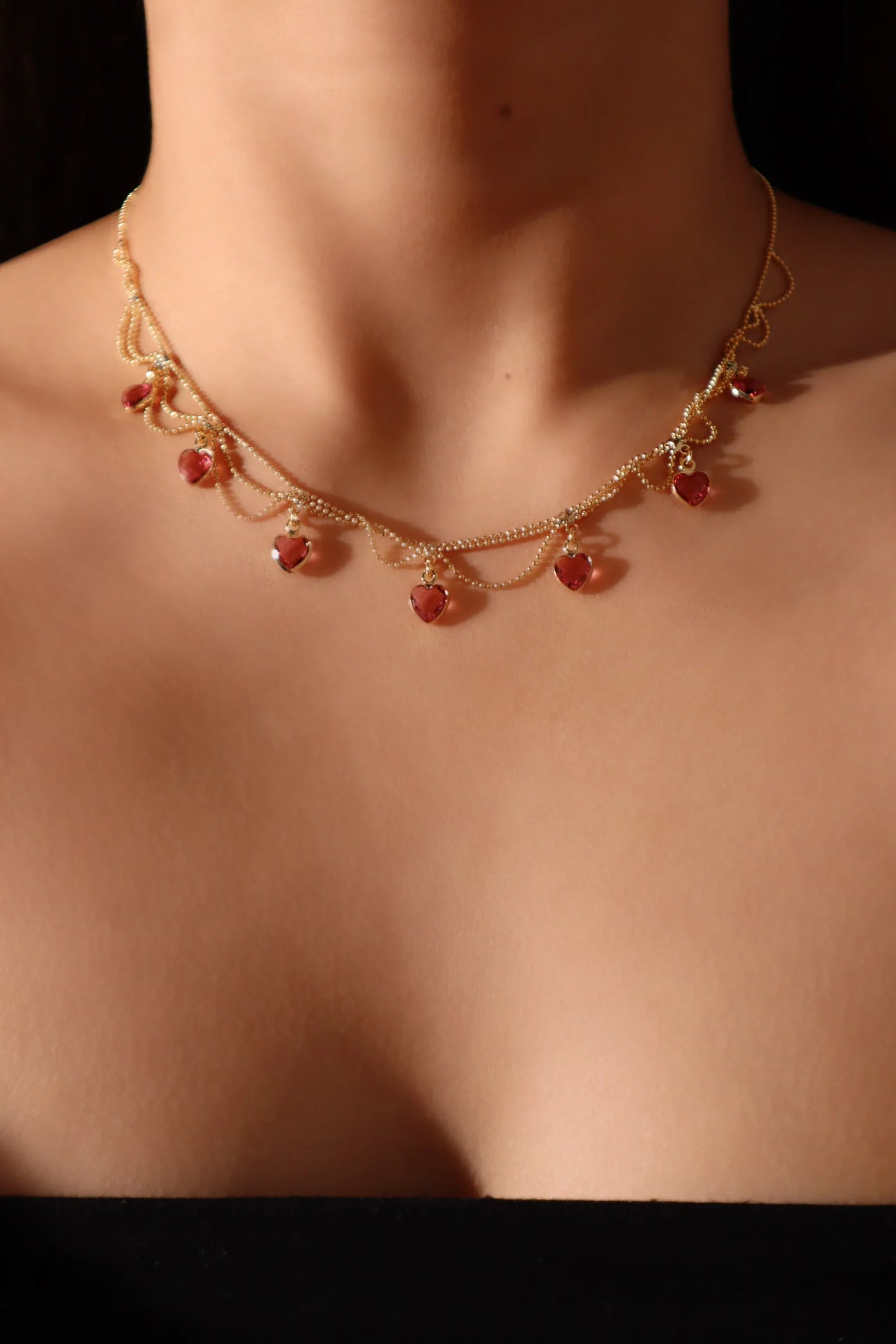 Pembe Taşlı Kalp Kolye