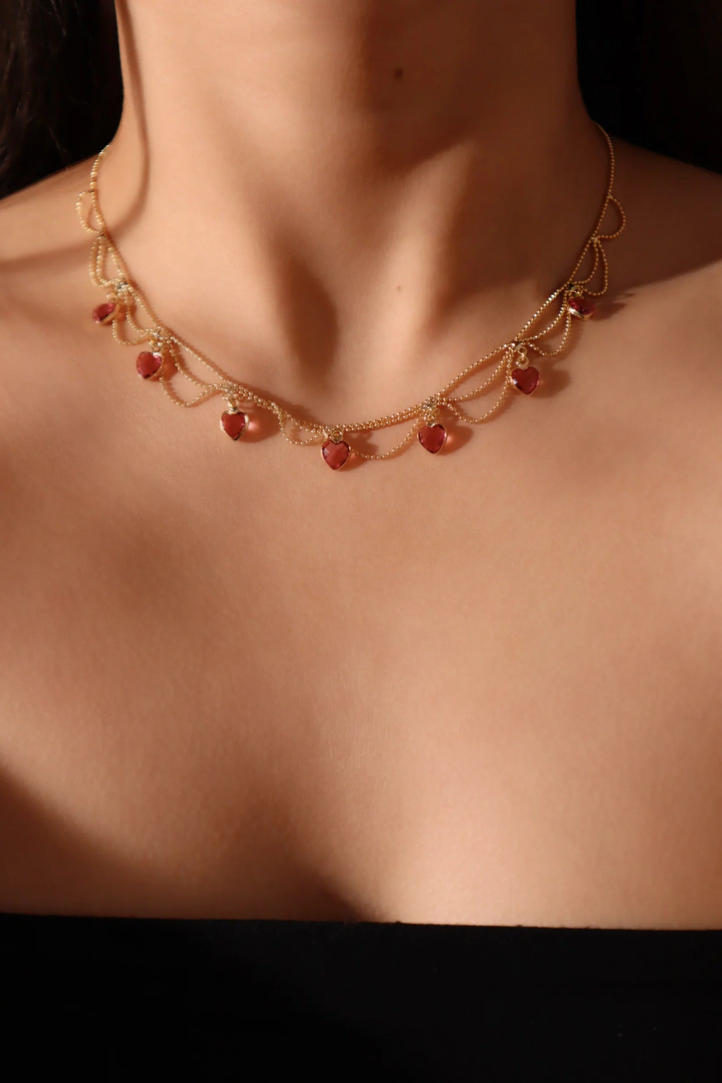 Pembe Taşlı Kalp Kolye