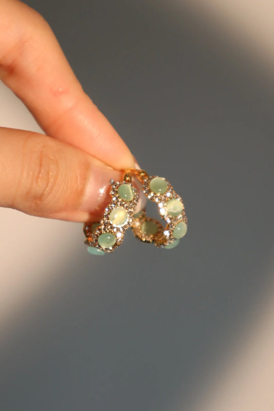 Yeşil Taşlı Halka Küpe