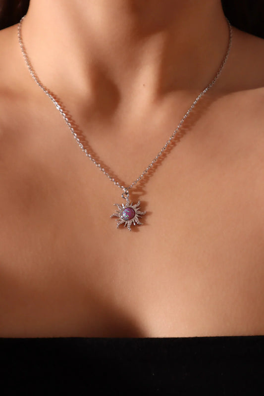 Gümüş Mor Opal Güneş Kolye